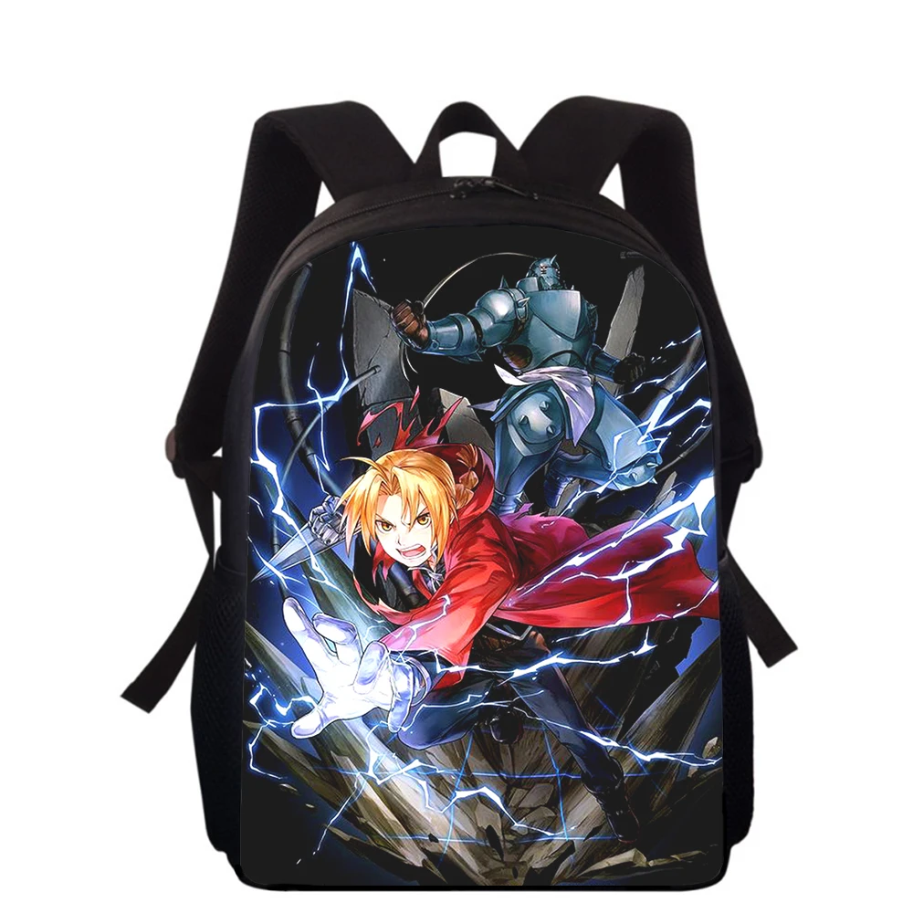 Mochila con estampado 3D de anime Fullmetal Alchemist para niños, mochilas escolares de primaria para niños y niñas, mochilas para libros escolares para estudiantes, 16"