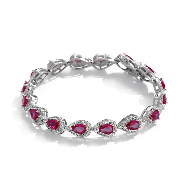 SEMNI 925 Sterling Silver Waterdrop Fancy Vivid Ruby 4*6mm High Carbon Diamond Charm Bracelets for Women Girls