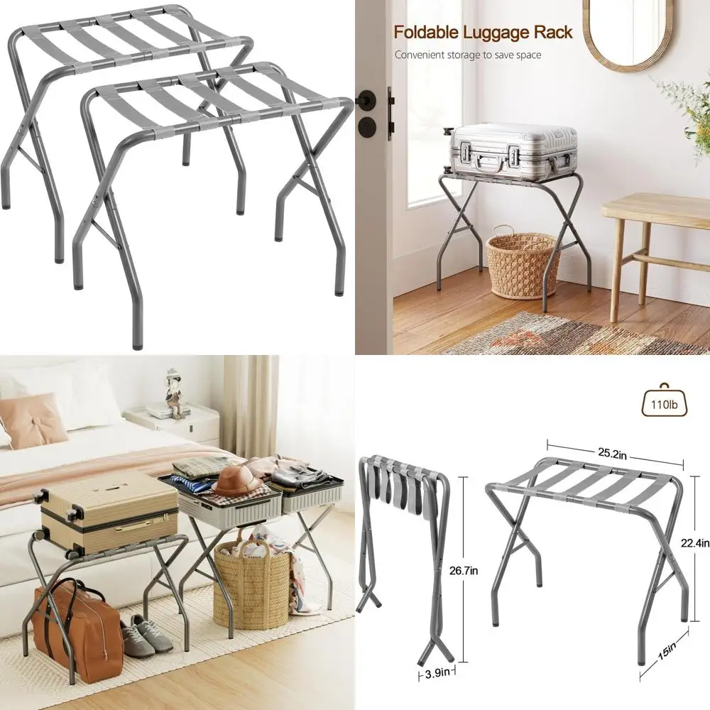 

Lage Rack, oldable Suitcase Stands Set o 2, Metal Lage Holder or Gt Room, Bedroom, Hotel, Holds up to 110 lb, Easy Assemble, Gre