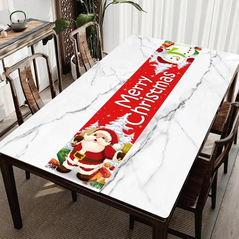 180x35cm Christmas Santa Tablecloth Washable Party Centerpieces Linen Holiday Themed Table Accessories Christmas Home Decor