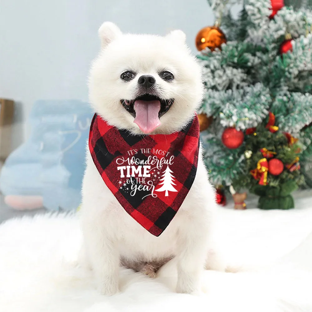 Christmas tree printed dog cat saliva towel pet triangle scarf bib pet supplies accessories winter decor gifts for family friend