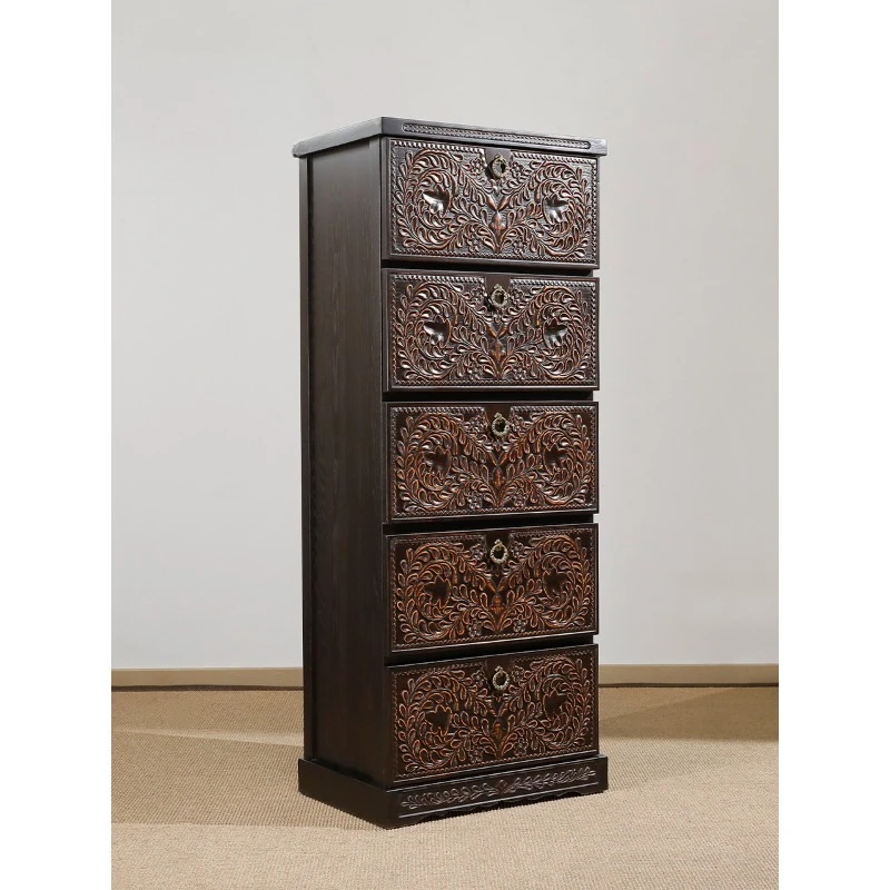 

Solid wood carving flower retro chest of drawers living room locker South East Asia style furniture cabinet