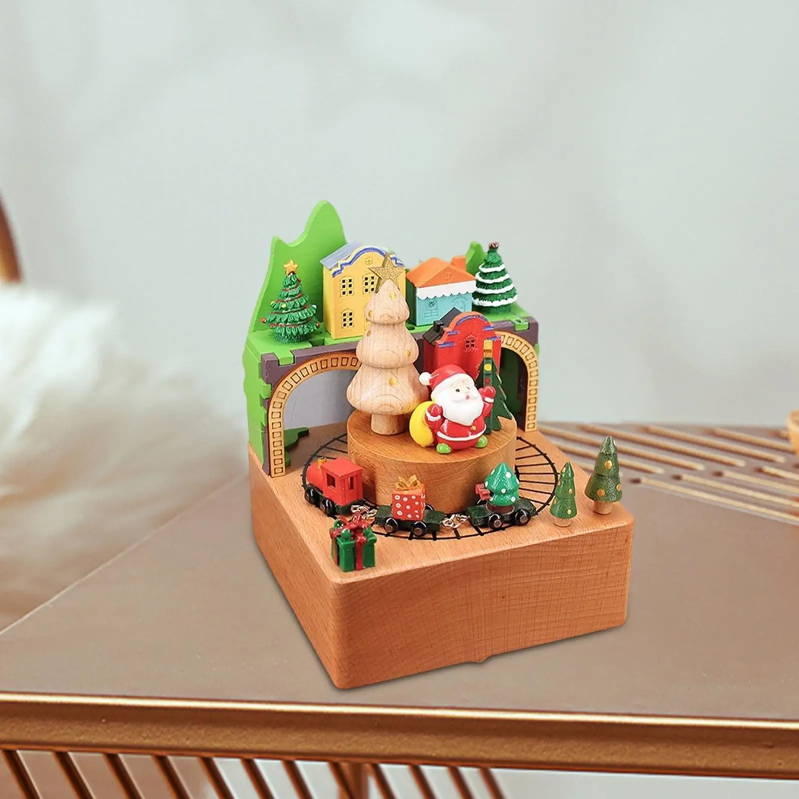 Wooden Music Box Collectible Desktop Ornament Gift Christmas Decorative Table Centerpiece for Home Party Living Room Desk Girl