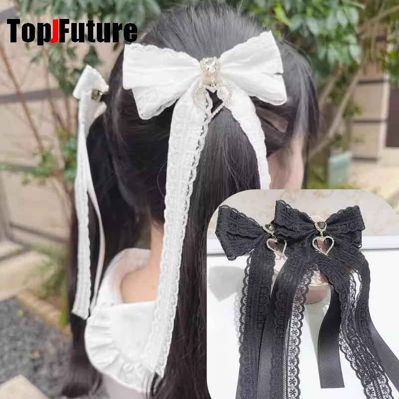 

Japanese Women Lolita Punk Y2K girl Harajuku Gothic Bows love jewelry Lace ribbon Accessories personality Hairpin Hair clip