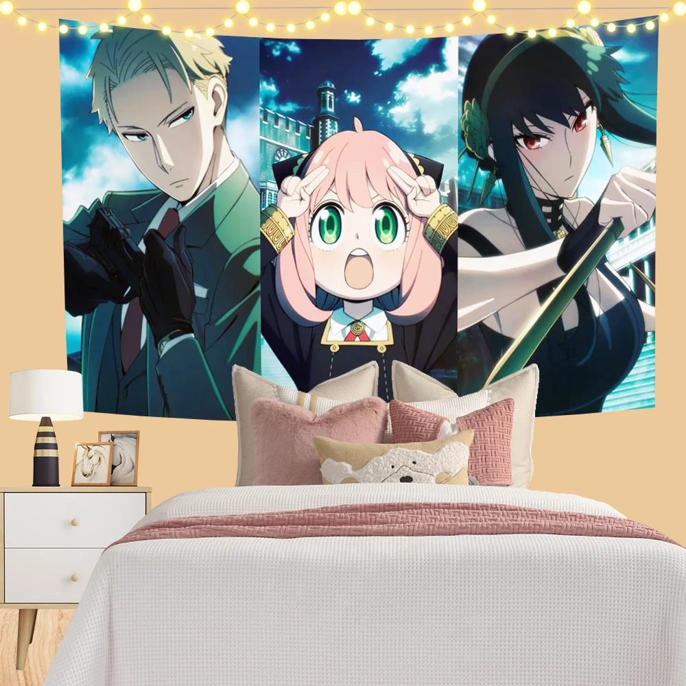 Spy X Family Tapestry Wall Art Poster Kawaii Room Decoration Anime Tapestry Wall Hanging Cloth Aesthetic Bedroom Decoration