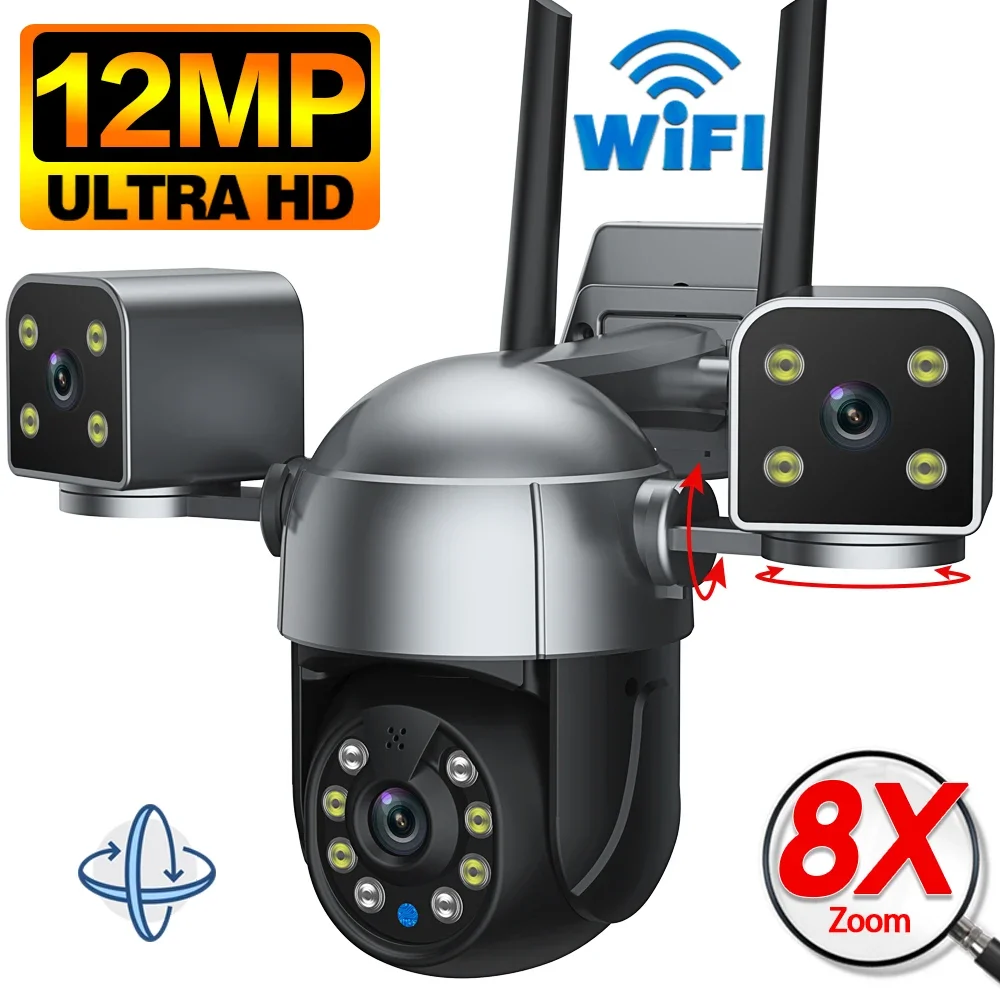 

12MP 6K Video Surveillance Camera WIFI Outdoor Three Screens Wireless CCTV 360° PTZ Smart Home Security IP Cameras Auto Tracking