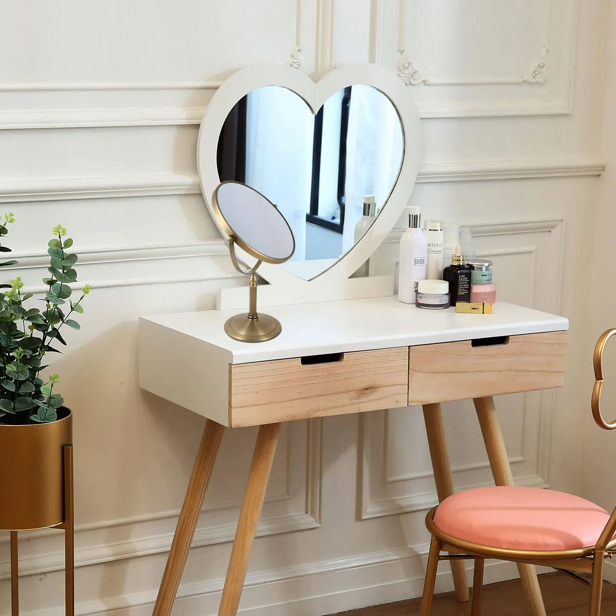 1pcs-8-inch-double-side-magnification-makeup-mirror-with-3x-vanity-table-mirror-metal-frame-scratch-resistant-desktop