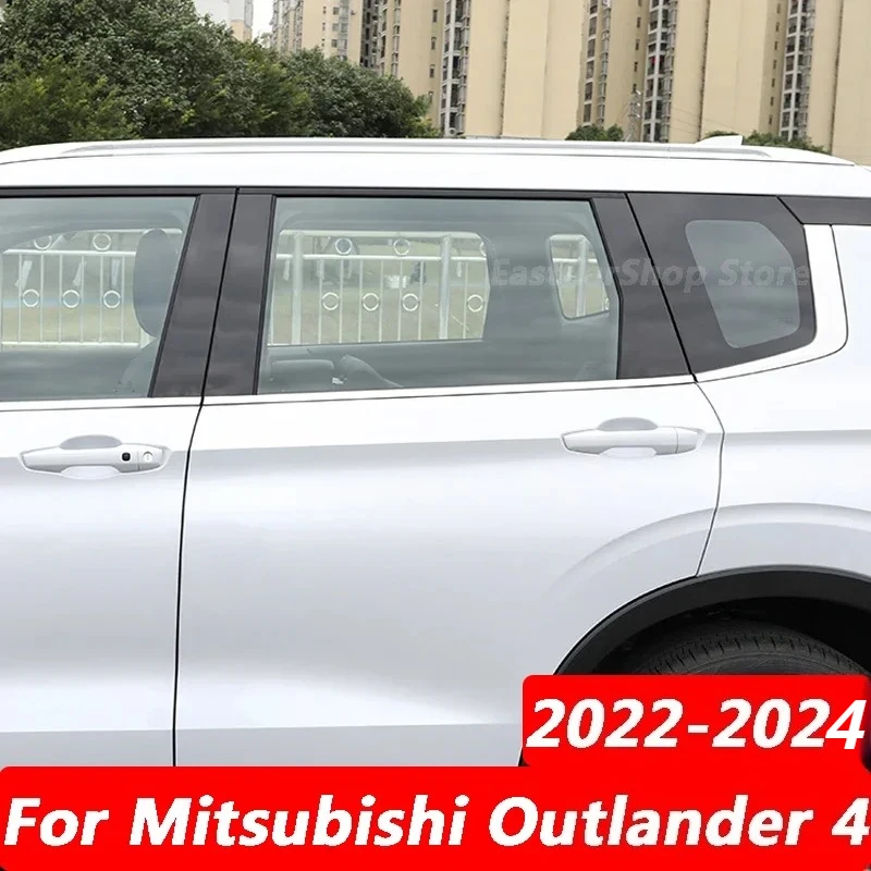 

For Mitsubishi Outlander 4 2024 2022 2023 Car Glossy Black Door Central Window Middle Column Strip PC Pillar Accessories Cover