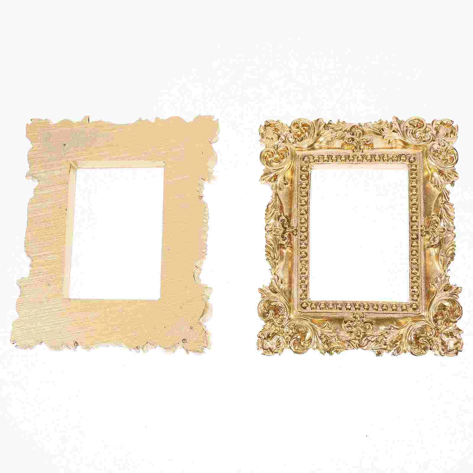 Resin Decoration Mini Photo Frames Miniature Photograph Background Props Jewelry Display Small Picture DIY for Houses Gold