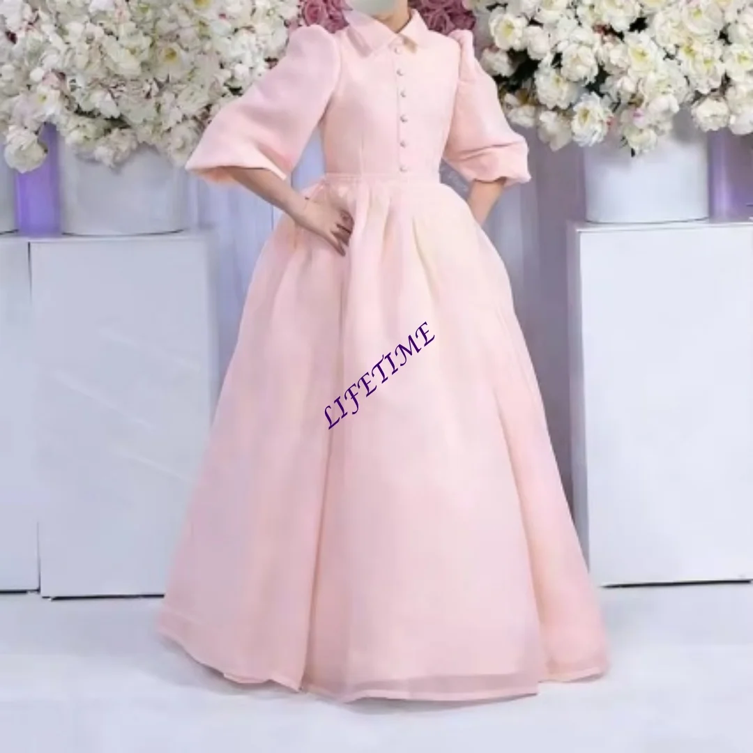 

CustomizedElegant A-line/Princess Flower Girl Dress for Weddings Kids Shirt Collar Bubble Sleeves First Communion Dress Custom P