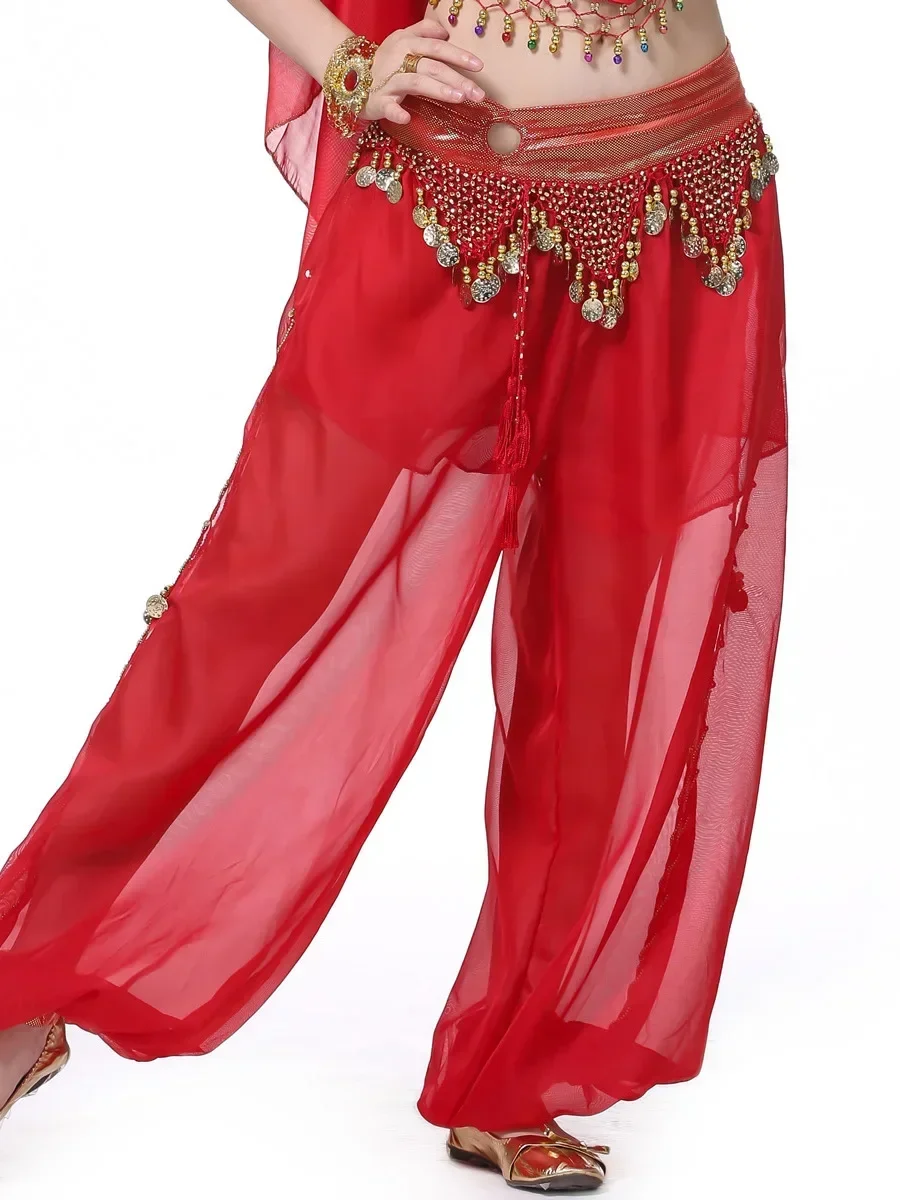 Solid Color Oriental Dancing Costume Pants Women Fantasia Jazz High Waist Belly Wear Urban Latin Clothes Chiffon Knickerbockers