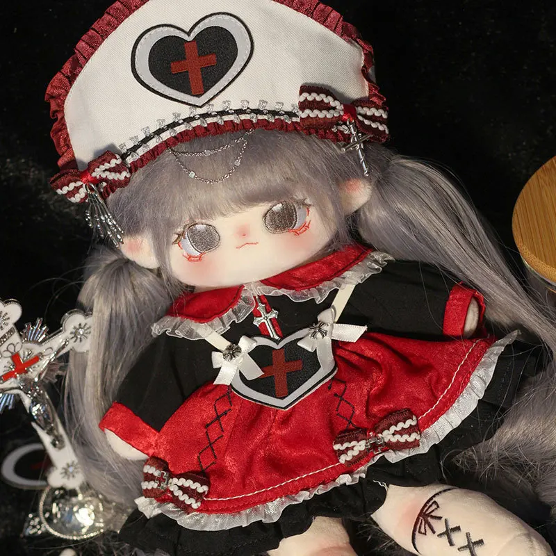 

20 см плюшевая кукольная одежда ручной работы, милая, крутая, великолепная шляпа медсестры для косплея, черная готическая классическая рубашка, красивый комплект аксессуаров для кукол