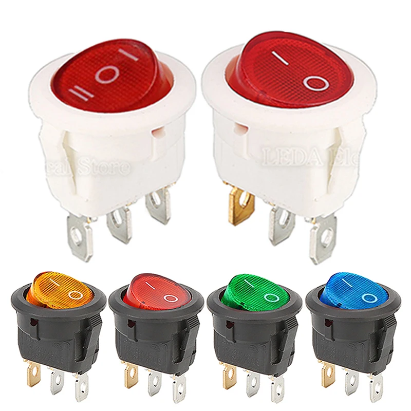 

6Pcs KCD1-105N 16.5mm/23mm 12V 220V Round Rocker Dot Boat LED Light Toggle Push Button Switch SPST 3Pin ON/OFF Self-locking KCD1