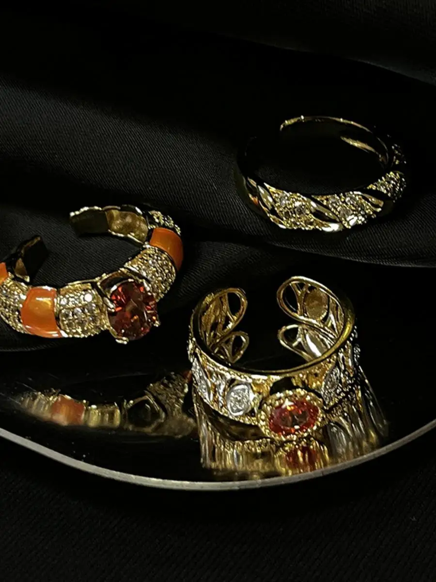 

Retro European Court Sle Gold Open Ring Vintage Red Sapphire Women's Ring Classic Nostaic Antique Model Faion Jewelry