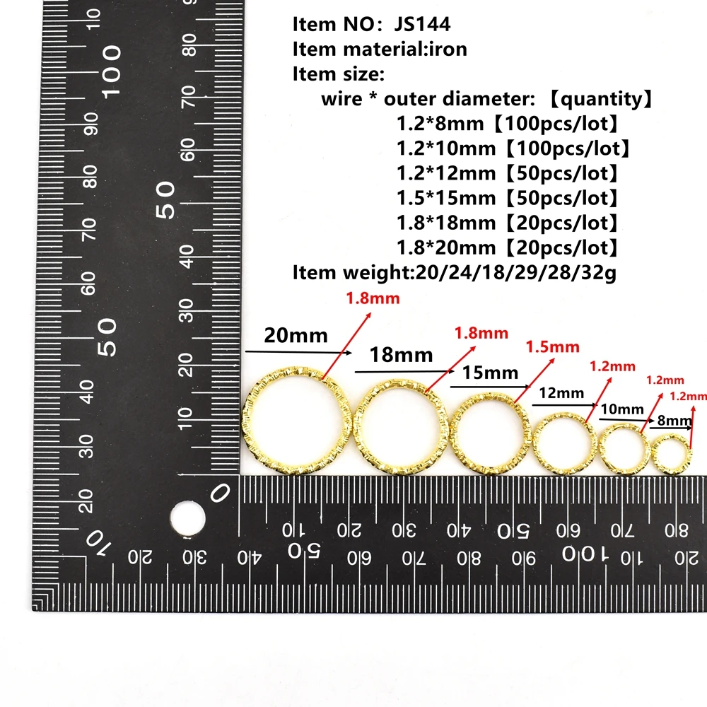 20-100pcs/lot【JS144】8-20mm Embossed jump ring single ring DIY handmade jewelry accessories