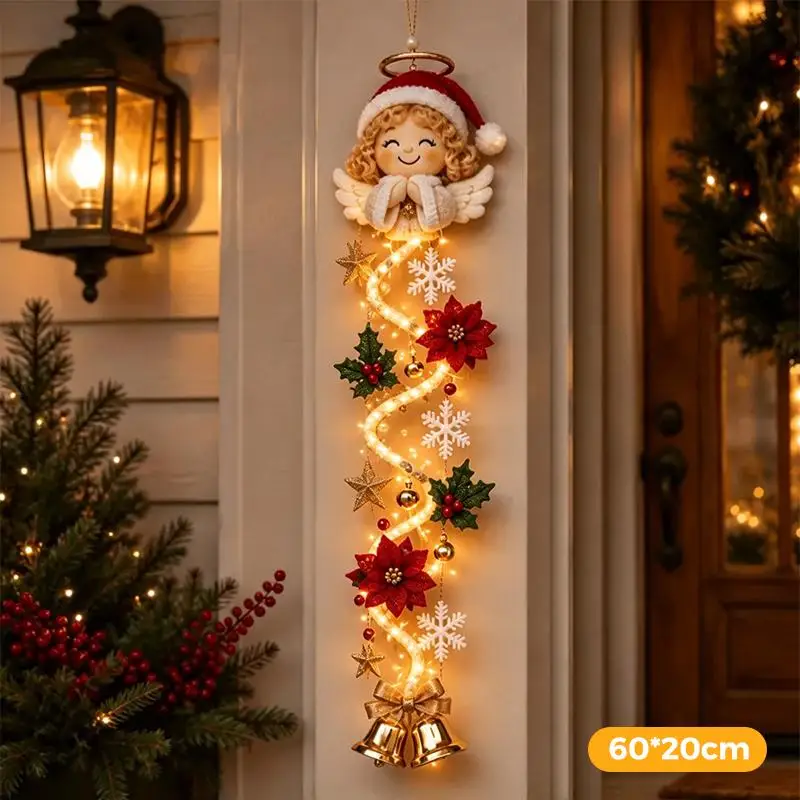 Kerstmagische wandlamp – LED-lichtgevende kerstdecoratie voor de muur, kerstman met slee en rendieren, hangdecoratie voor feestjes.