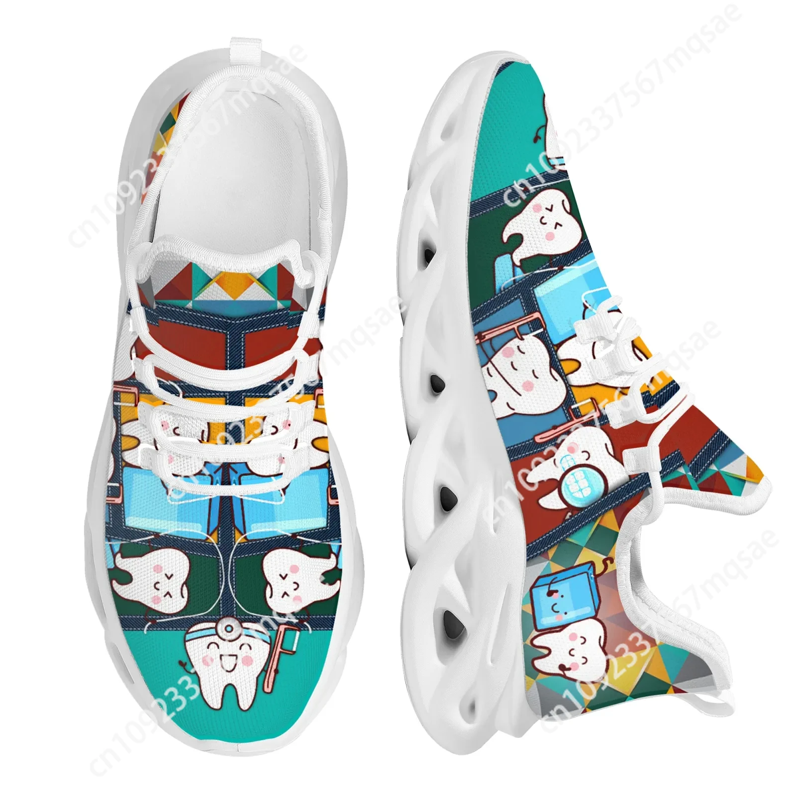 

Women Flats Cartoon Kawaii Lattice Tooth Pattern Casual Shoes Breathable Wear-Resistant Mesh Female New Sneakers Zapatos Mujer