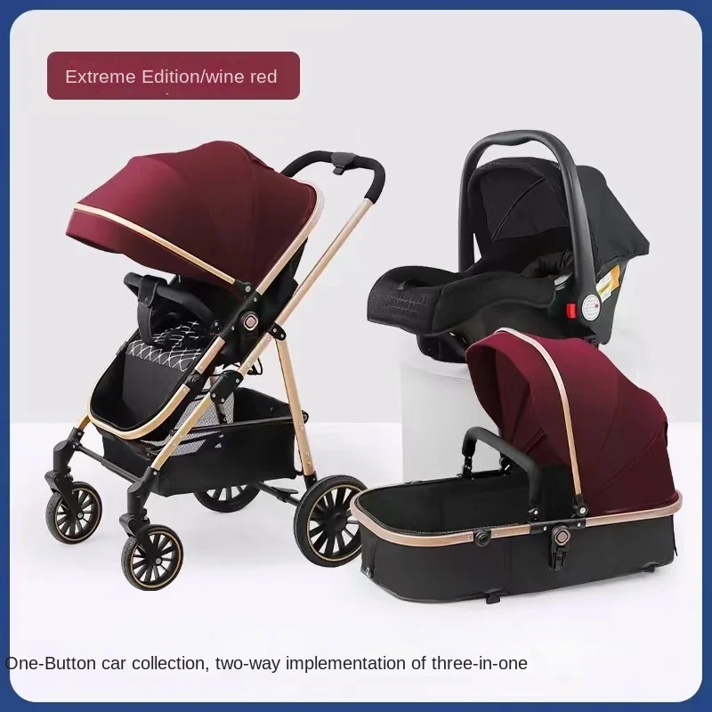 Baby Stroller Two-way Multifunctional Can Sit and Lie Down High Landscape 3 in 1 Wheel Sturdy Wear-resistant Shock Absorption