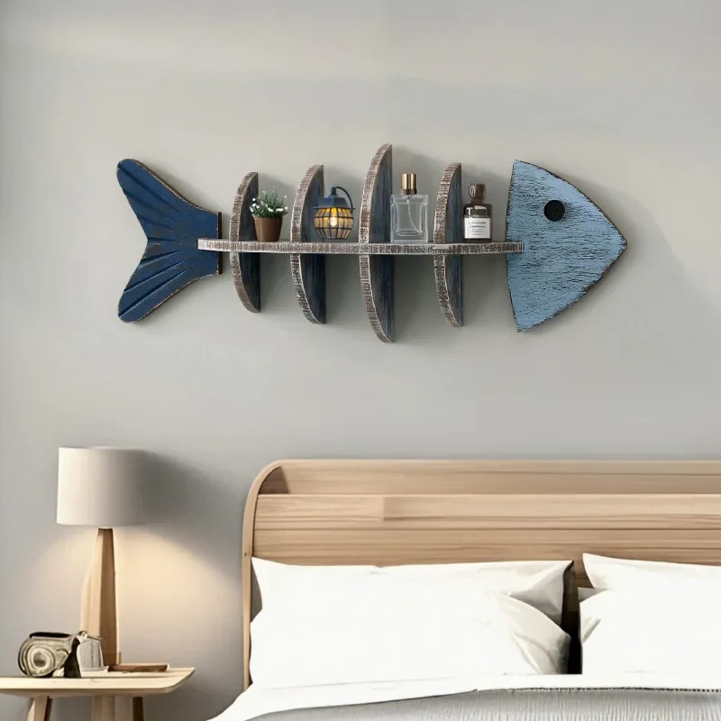 

Nordic Style Wall Wooden Fish Row Shelf Cafe Living Room Decorative Pendant Wall Baffle Bookshelf Home Decoration Accessories