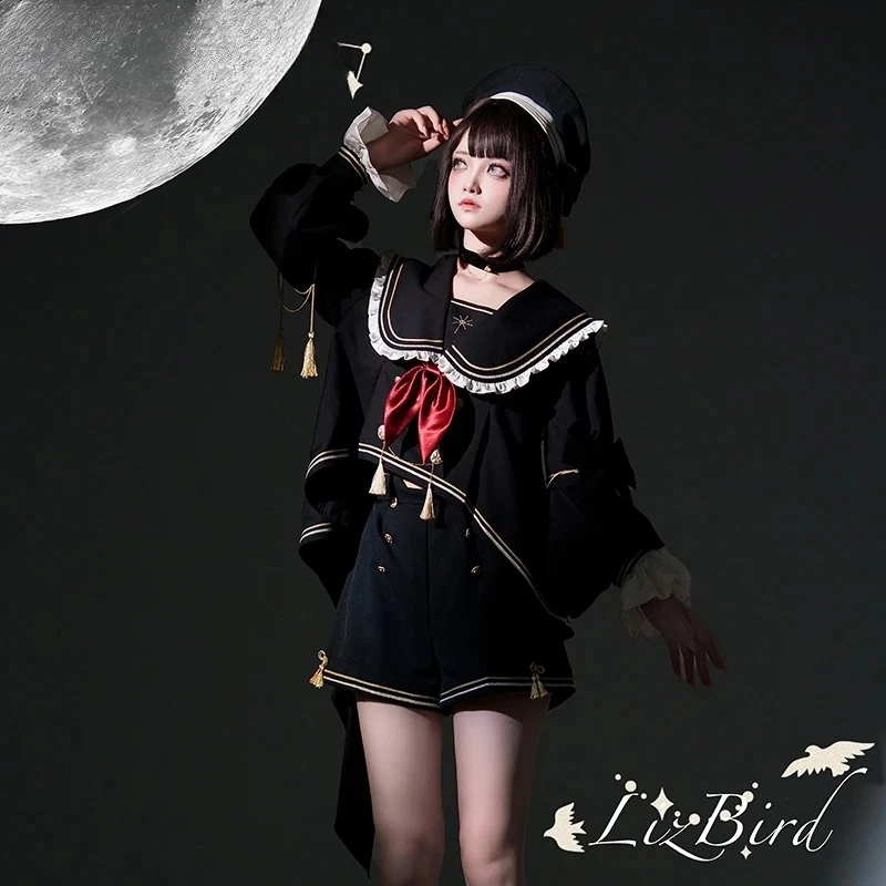 ญี่ปุ่นOriginal Lolita GorgeousวิทยาลัยชุดสาวหวานNavy Collarเสื้อแขนยาวและกางเกงขาสั้นเอวสูงตรงชุด