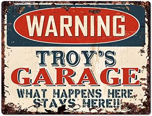 Warning Troy’S Garage Tin Vintage Retro Rustic 9