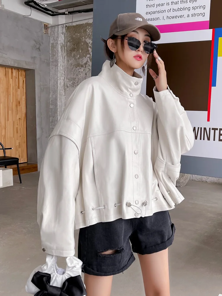 2024年新作 レディース レザー ジャケット シープスキン ウエストシェイプ バイカー風 スタイル ターンダウンカラー 大きいサイズ 中国ブランド 通勤...