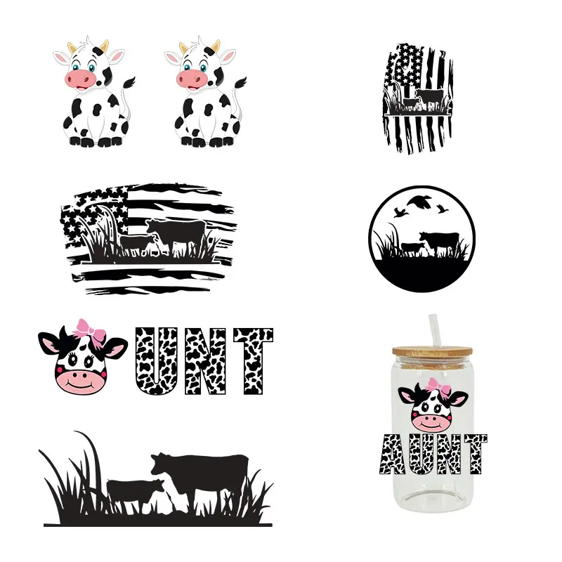 UV DTF Transfers Stickers, Cup Wraps, Cow Printed for DIY Glass, Ceramic Metal Leather, 3D, 16oz D763