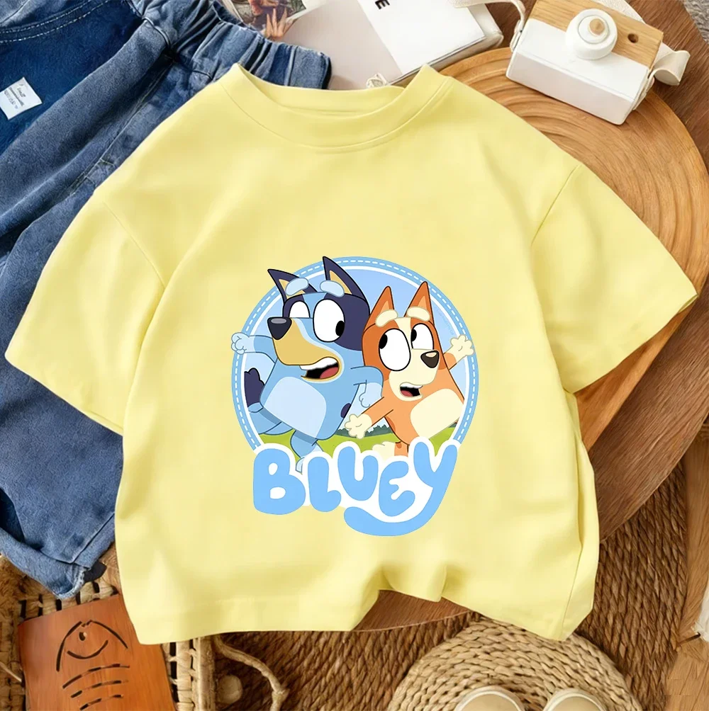 

Детская футболка для улицы Bluey, милая, в стиле кавай, с мультяшным принтом, летняя уличная мода 2026, для детей 3-14 лет