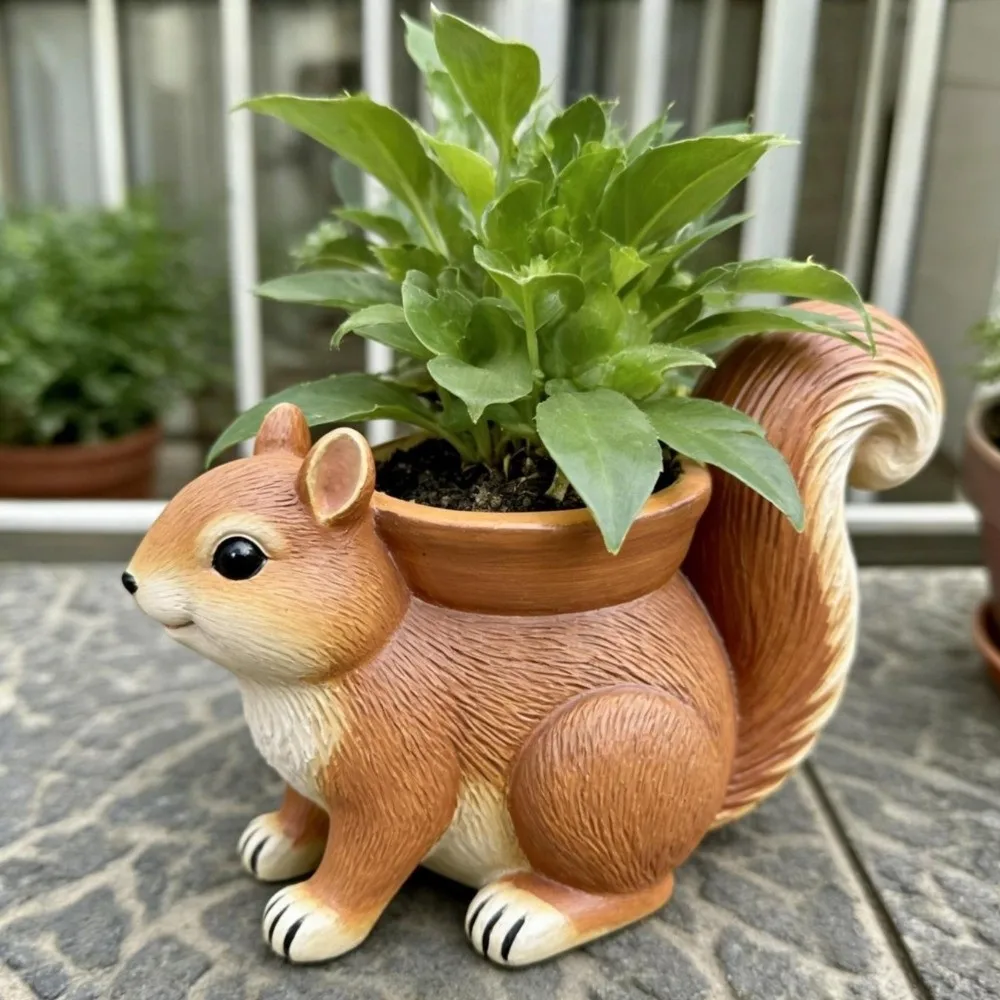 Resin Squirrel Succulent Flowerpot Handmade Cute Desktop Storage Box Squirrel Ornament Animal