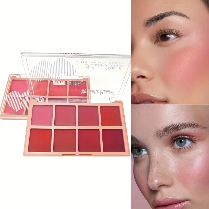 Palette di fard a 8 colori Trucco viso naturale opaco impermeabile Kit di evidenziazione contorno fard guancia a lunga durata