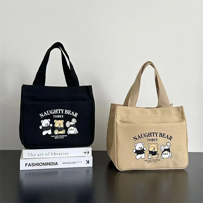 Cartoon Cute Printed Pattern Canvas Versatile Handbag Office Worker Lunch Bag Tote Bag