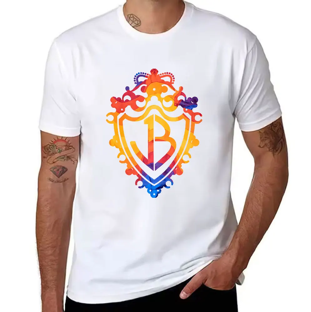 Men's Cotton T-Shirt with Colorful Vintage Shield B Logo, Casual Crew Neck Short Sleeve Tee for Daily Wear