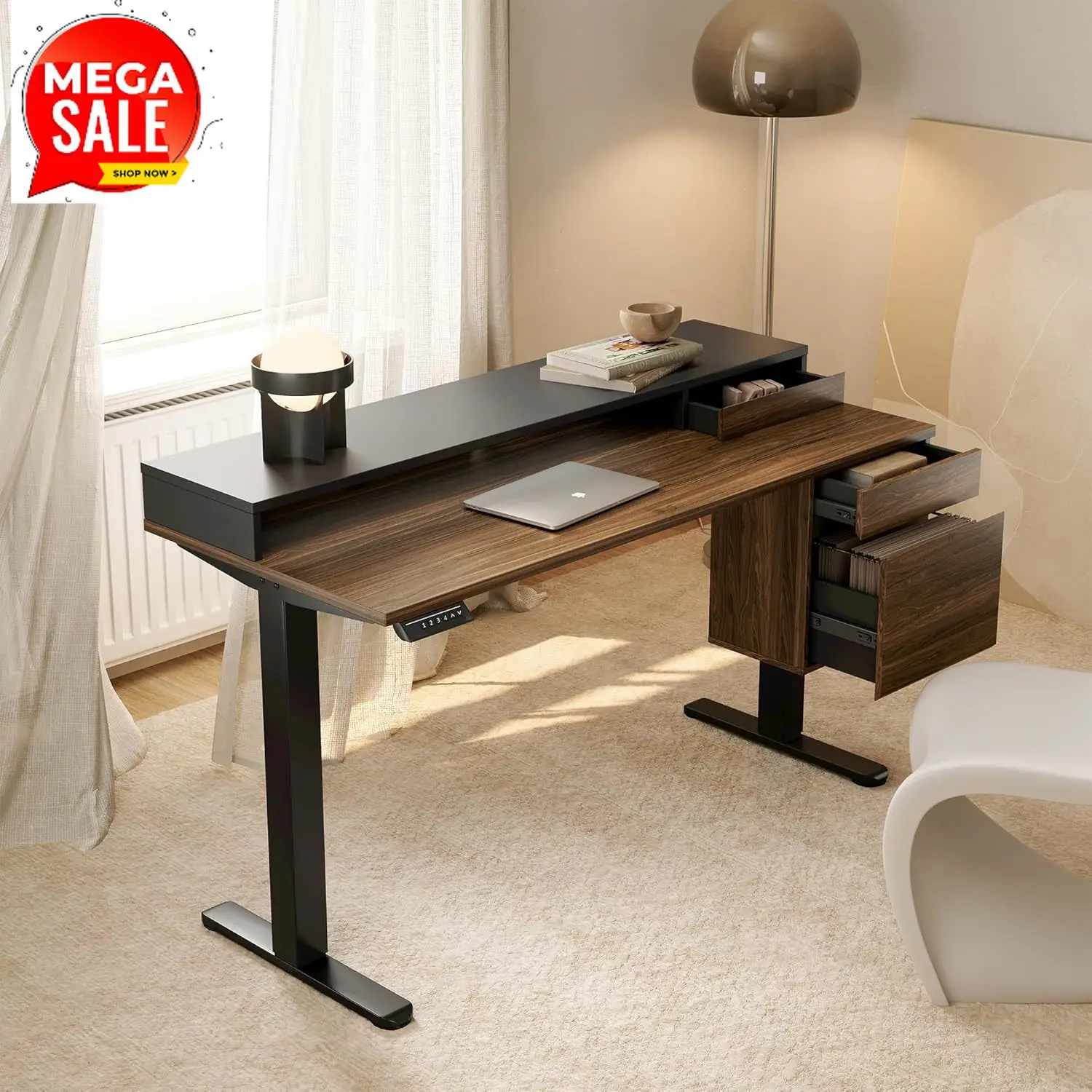 

BestsellerStanding Desk with Drawers and File Cabinet, 47 Inch Electric Height Adjustable Desk with Storage, Ergonomic Stand Up