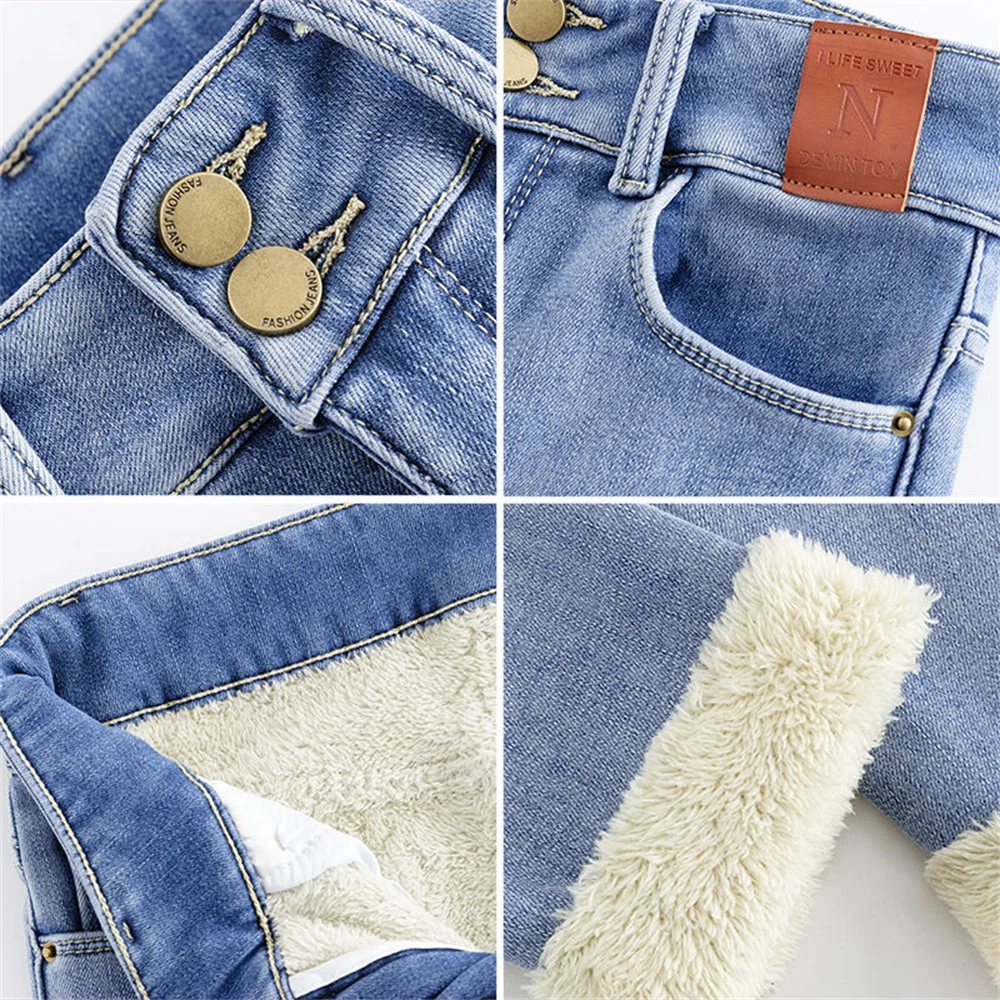 Inverno de veludo grosso mulheres cintura alta jeans magros simples velo quente magro ajuste estiramento senhoras casual denim lápis calças femininas