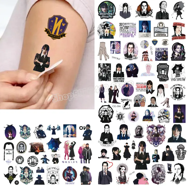 8 Styles Drama Wednesday Tattoo Stickers Water Transfer Tattoo Stickers Birthday Party Gift Addams Family Peripheral Products