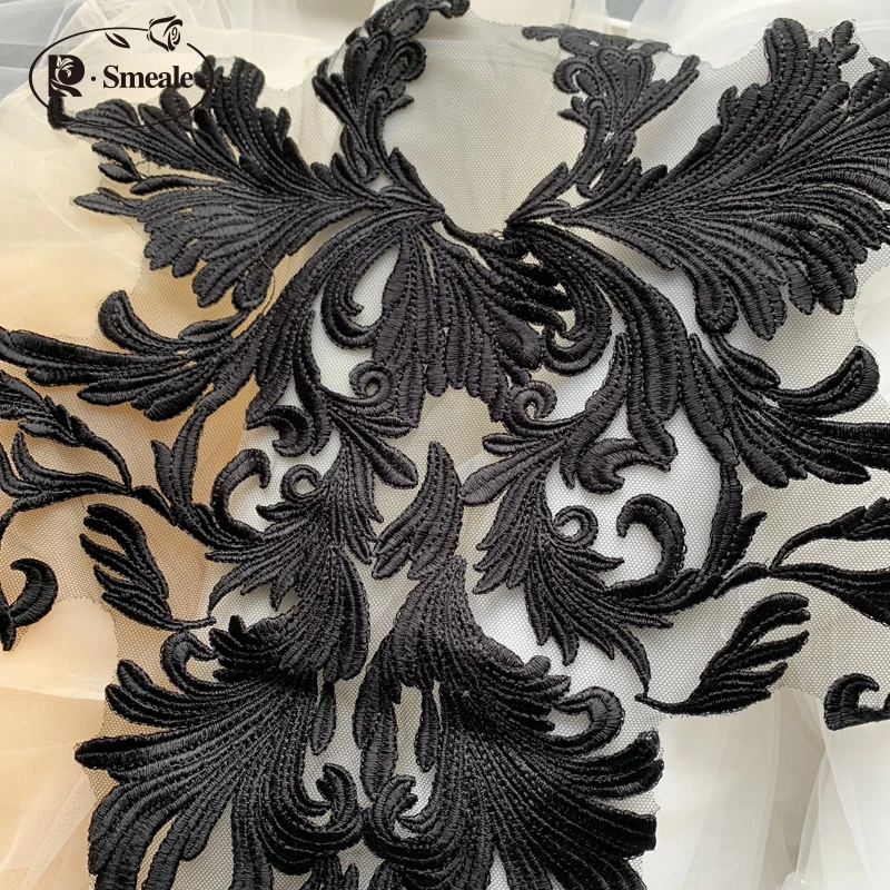 Crypto Embroidery Black Ivory Rayon Totem Lace Flower Patch, Big Applique, Wedding Lace Decoration, RS2737, 3 Colors