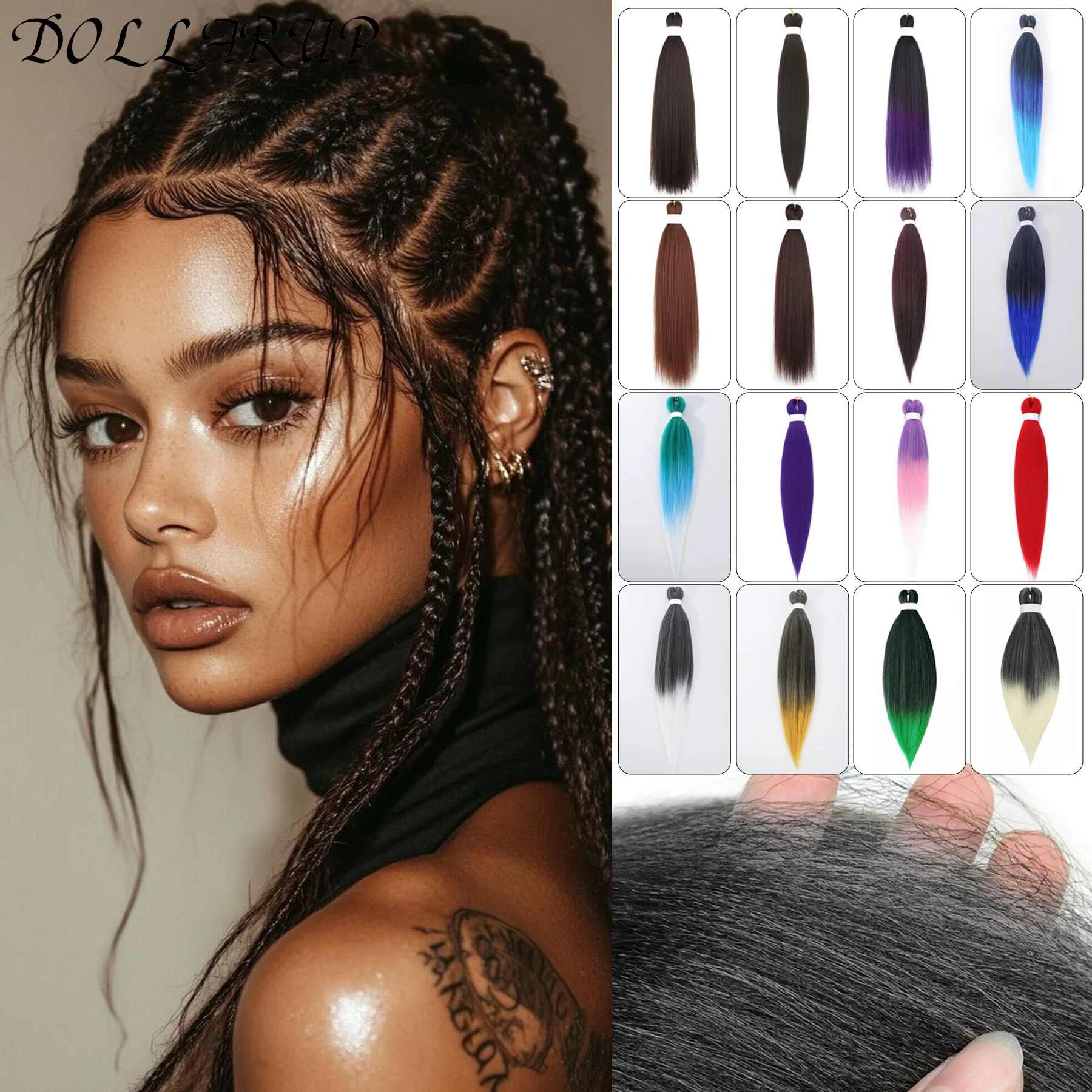 

Braiding Hair Pre Stretched Soft Yaki Synthetic Crochet Hair Braid Extension Hot Water Setting Brown Black Purple Yellow Hair