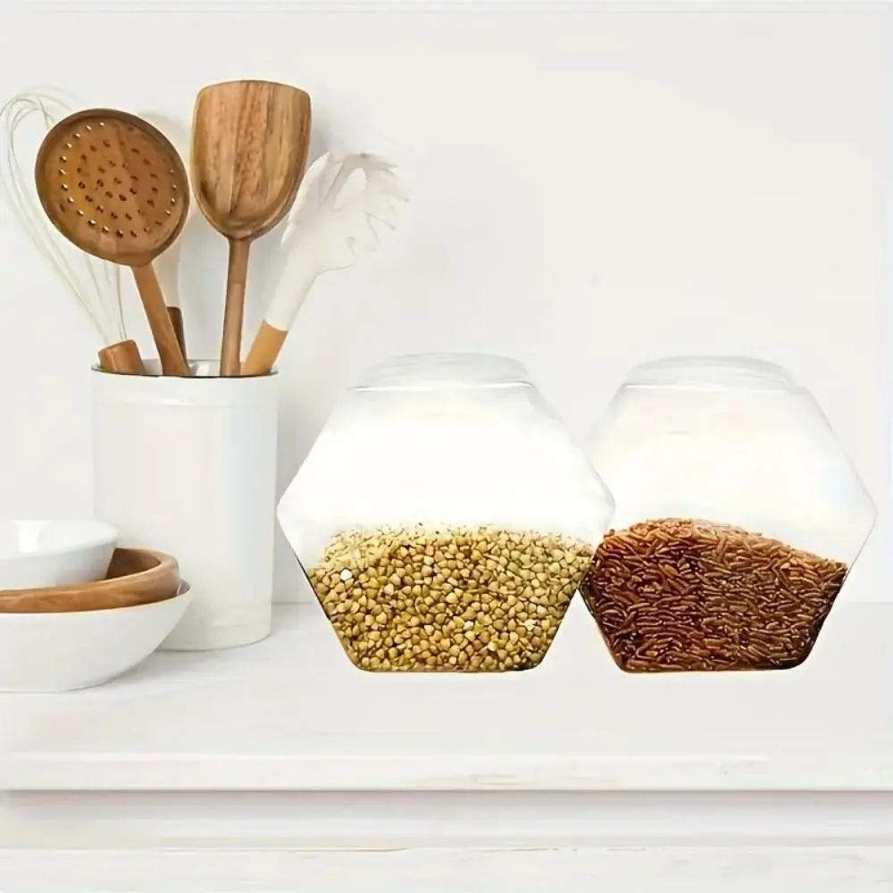 Portable Hexagonal Candy Cookie Jar Clear with Lid Packaging Jars Plastic Reusable Food Storage Container Kitchen Supplies