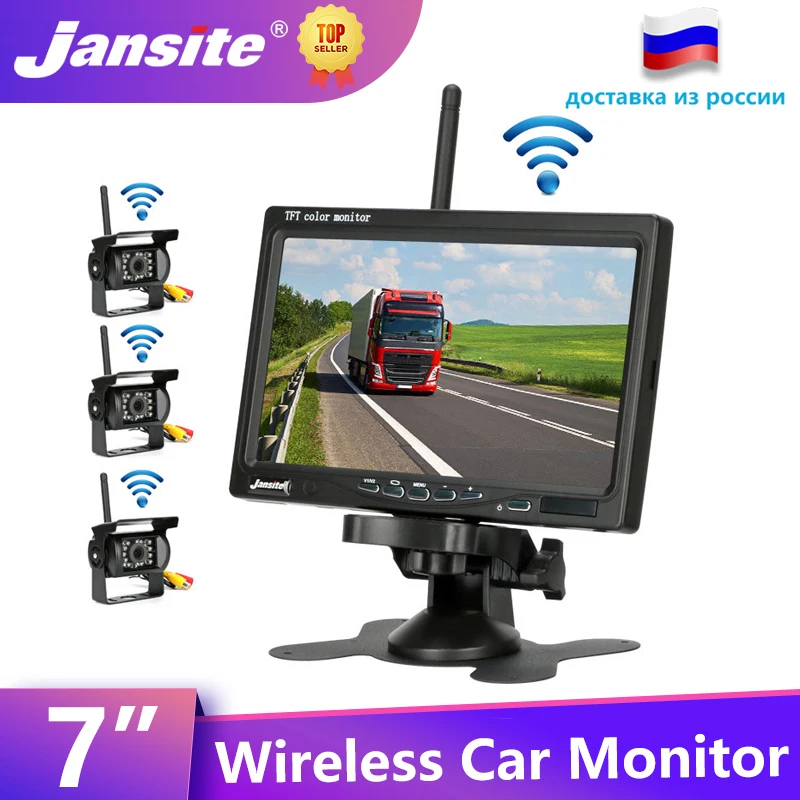 

Jansite 7 "Беспроводной автомобильный монитор TFT Две камеры заднего вида автомобиля s монитор система парковки заднего вида для резервного копирования камера заднего вида Поддержка грузовика