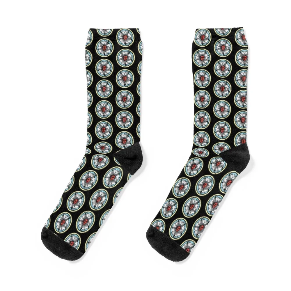 Martin Luther Rose Lutheran Symbol Distressed Chalk 5 Solas Socks christmas gifts custom Ladies Socks Men's