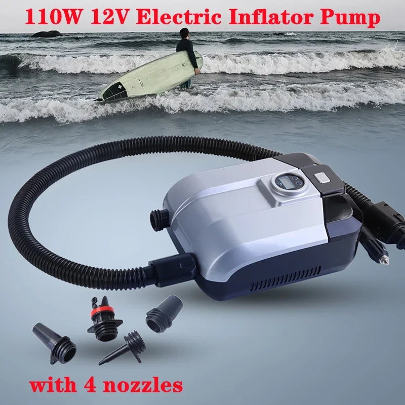 12V 110W Pump Electric Pump for Boat PVC Boat Pump Inflatable Air Pump Dual Stage for Outdoor Paddle Board  with 4 nozzles