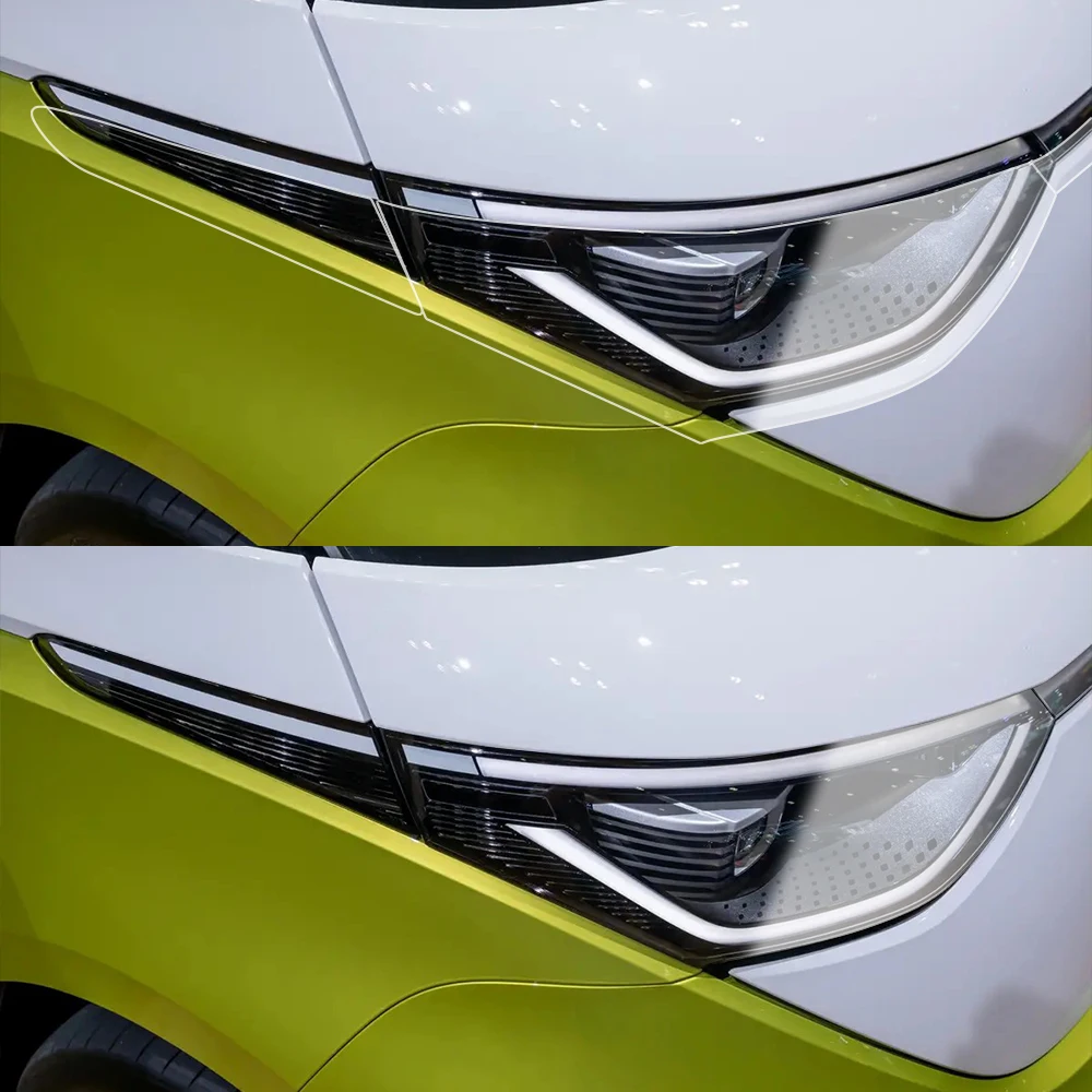 Car Headlight Protective Film For Volkswagen ID. Buzz 2022-2025 Smoke Black TPU PPF Pre Cut Anti-Scratch Headlight Vinyl Film