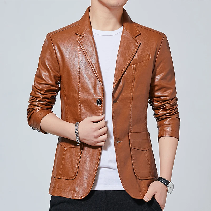 

Leather men spring autumn slim-fit Korean men's leather suit jacket