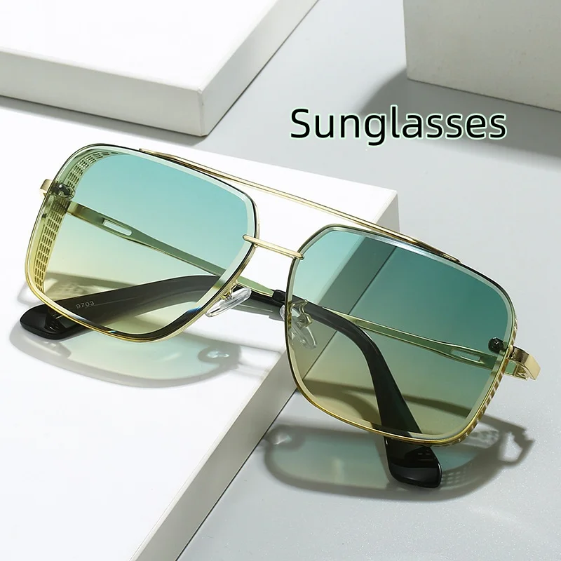 Hot Selling Gradient Metal Mesh Edge Retro Sunglasses Unisex Sunglasses UV Resistant Double Beam Square Sunshade Goggle