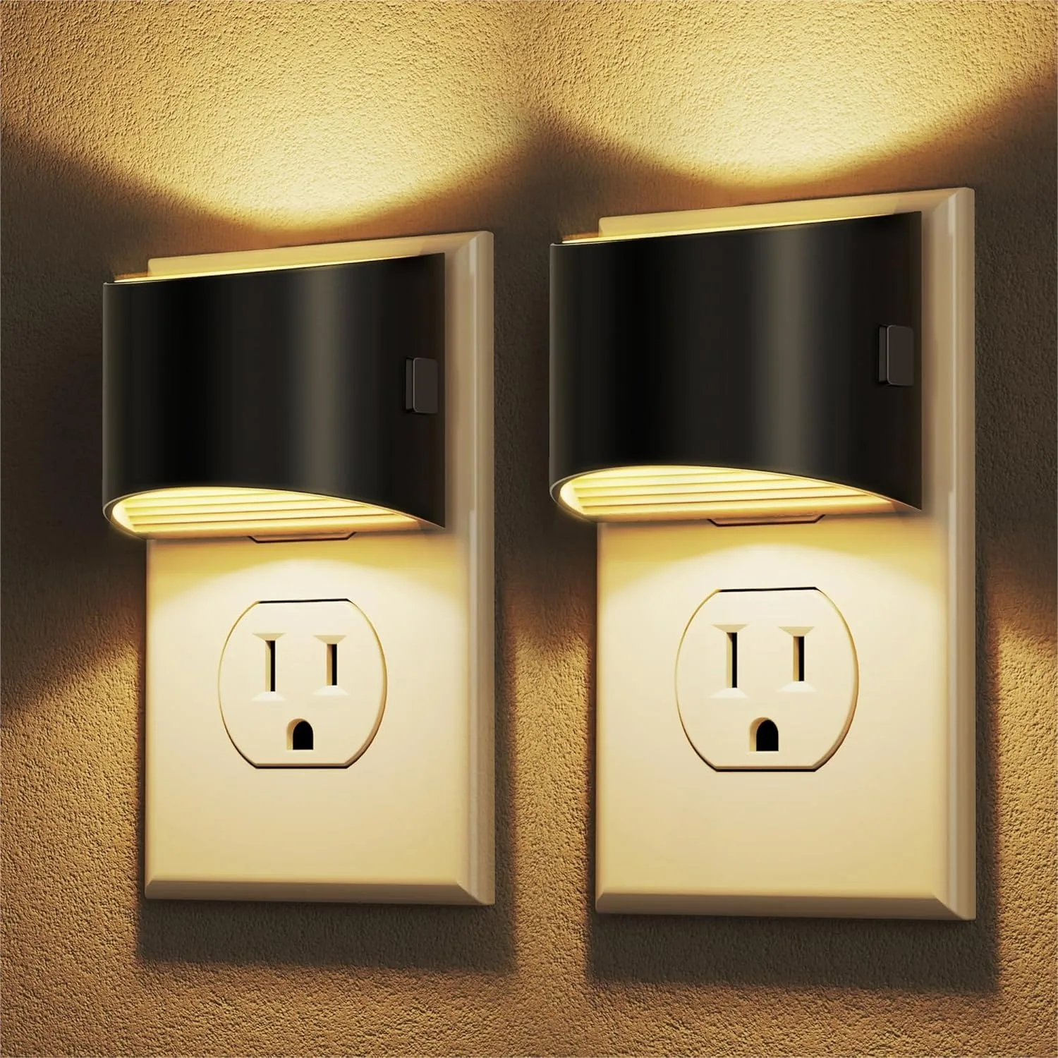 

LED Night Light 2 Pack, Plug into Wall, 3 Level Brightness Adjustable with Dusk to Dawn Sensor for Bedroom Bathroom Hallway