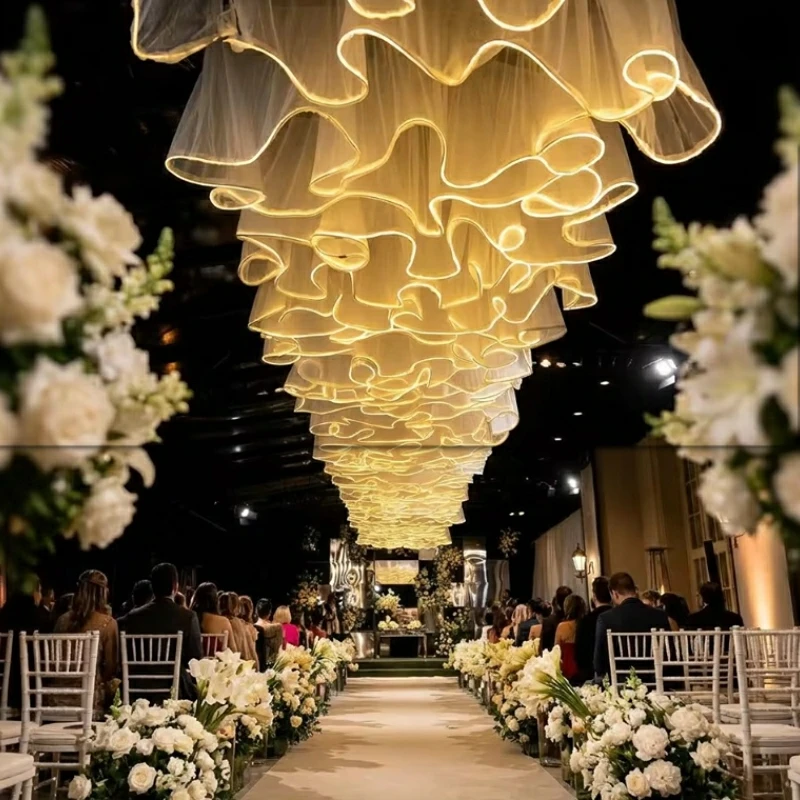 

40 Meters Romantic Luminous Gauze Curtain Ceiling for Wedding Decoration Outdoor Camping Restaurant Beach Courtyard Drapes