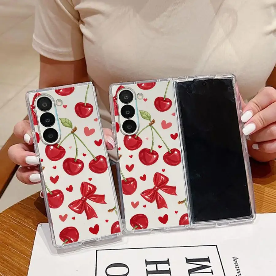 Phone Funda Case for Samsung Galaxy Z Fold 8 Ultra ZFold6 ZFold7 Z Fold 7 6 5 4 3 ZFold3 ZFold5 ZFold4 Heart Cherry Print