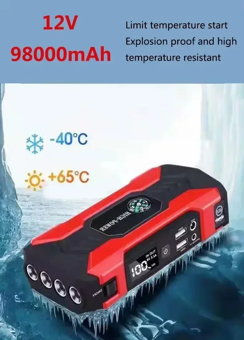 12V 98000mAh Car Jump Starter, Portable Power Bank &Emergency Booster for Vehicles, Auto Buster Charger with Jump Start Function