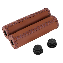 Pair Vintage leather bicycle Grips Grips trekking handlebars Cover Colour: Brown