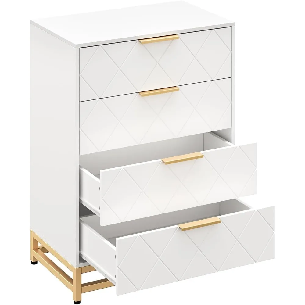 4 Drawer Dresser, Chest of Drawers, Storage Tower with Metal Handles and Legs, Storage Organizer Unit with Anti-Tipping Device